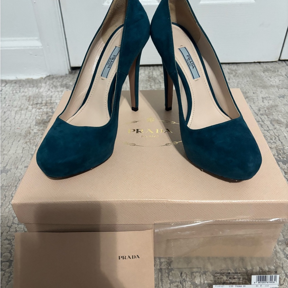 Prada Women's Teal Suede Pumps calzature Donna excellent condition size 38 - Picture 2 of 7